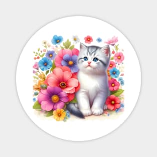 A cat decorated with beautiful colorful flowers. Magnet